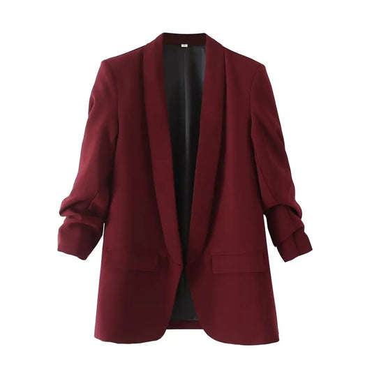 Spring Street Sle Women's Pure Color Long Sve Jaet Coat Cardigan Base irt Tailored Collar Loose Fit Faion Top
