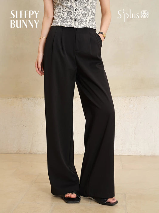 Matte Satin Wide Leg Pants Women High Waist Black Straight Trousers Elegant Office Workwear Loose Long Dress Pants  2025 Summer