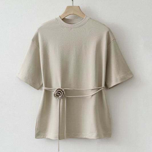 2025 Summer Basic Yellow White Flower T shirt Top