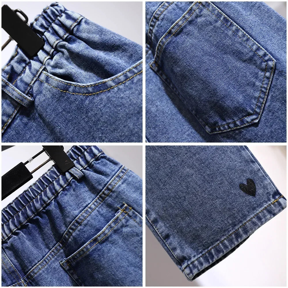 Love Heart Denim Pants Women High Waist Washed Jeans Pocket Spring Summer Casual Trousers 2024 Baggy Work Jean Women Vintage