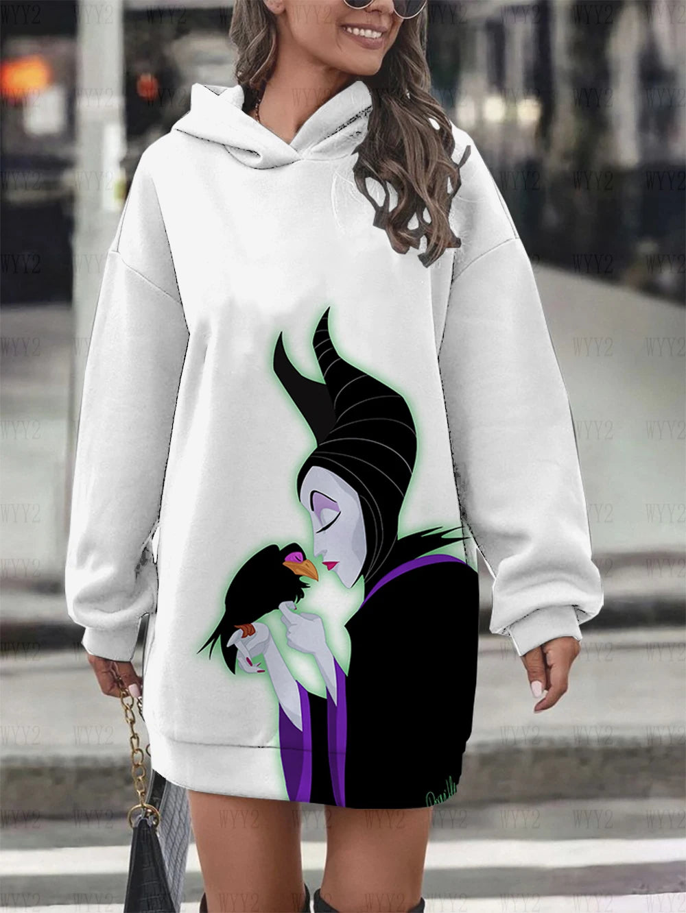 Winter New Hooded Sweater Dress Disney Series Sleeping Devil Women's Street Style Fashion Trend Warm Pullover Sweater Dress