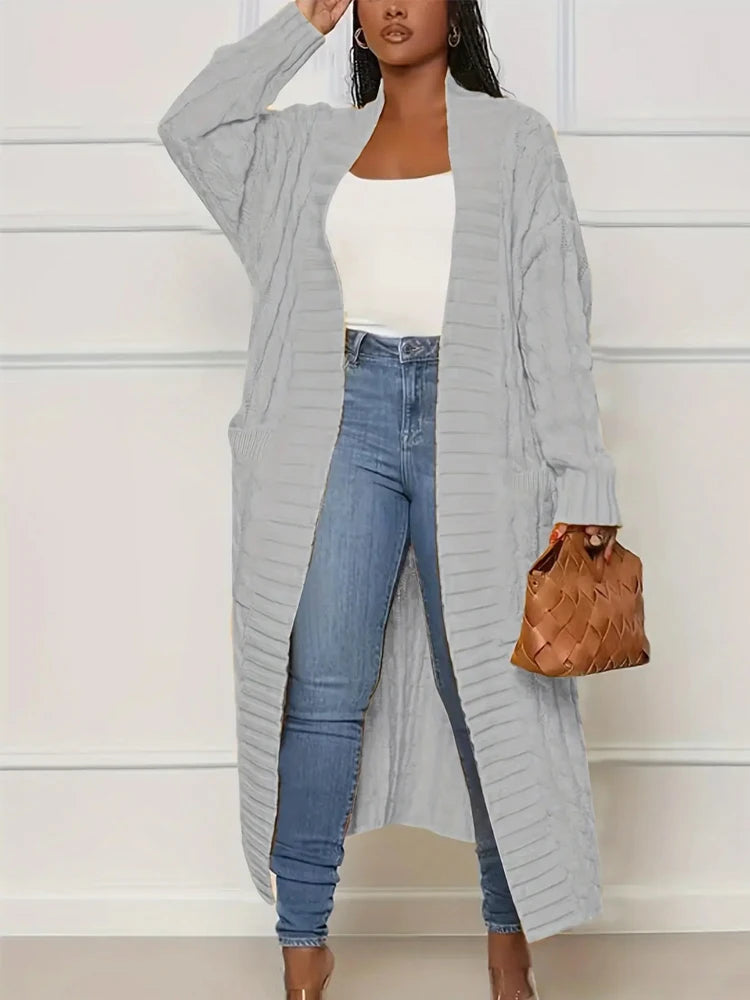 plus Size Solid Color Knitted Cardigan Women's Fashion Casual Sweater with Pocket Autumn Winter Best Comfortable Fit Cardigan
