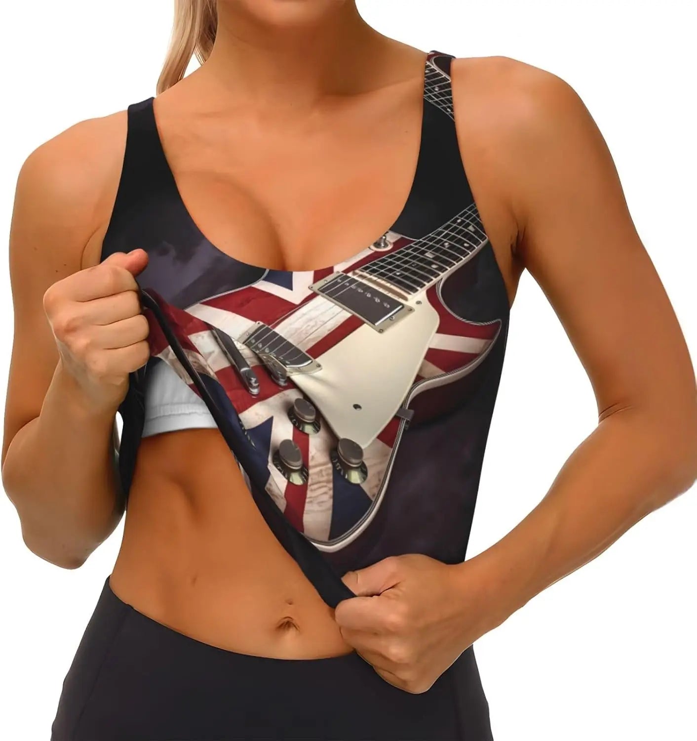 Guitar British Flag Print Women'S Sports Vest Dance Yoga Vest Printed Sports Bra Top Vest