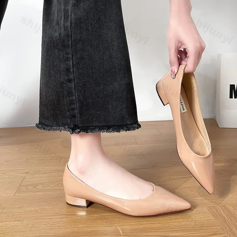 Women's Pointed Toe Flat Shoes 2025 New Spring Autumn French Style Nude Color Women's Shoes Outdoor Fashion High Heels Party