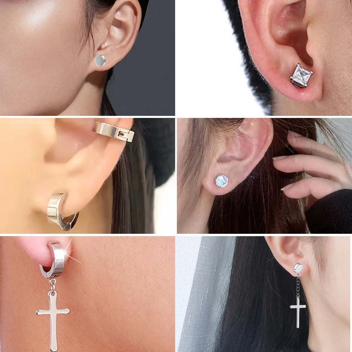 1Pairs Crystal Strong Magnetic Ear Stud Clip Earrings for Men Women, Punk Round Zircon Magnet Earrings Non Piercing Ear Jewelry