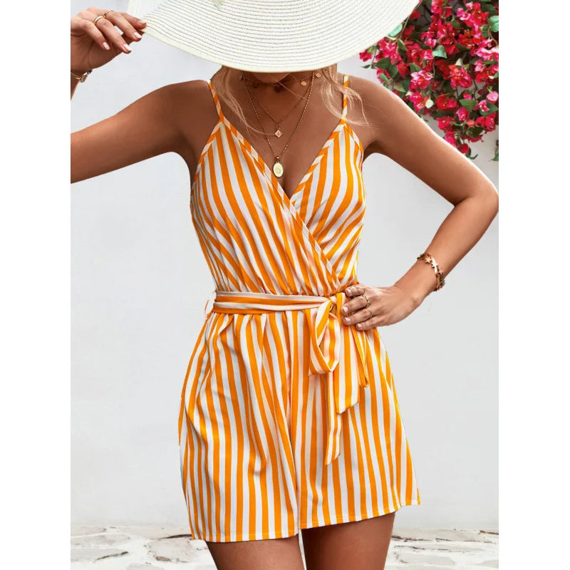 Women's shorts 2025 summer new product European and American women's V-neck camisole jumpsuit