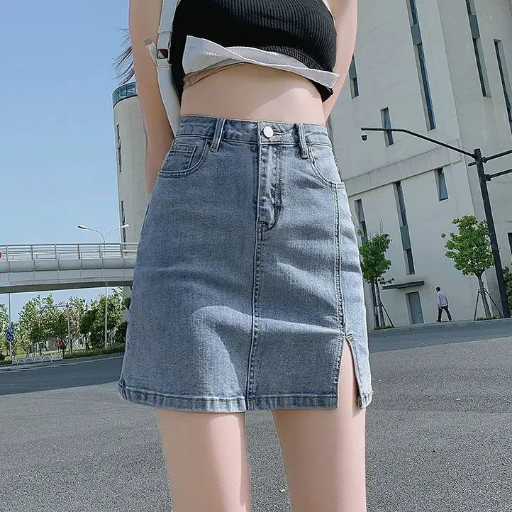 Short Female Jeans Skirts Blue with Slit High Waist Women's Denim Skirt Clothing Sales Casual Harajuku Cheap Aesthetic New In