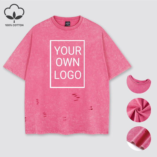 Customized The Logo DIY Pattern Cotton Washed Holes T Shirt Woman Oversize Y2K T-Shirt Summer Hip Hop Top All-Match Short Sleeve
