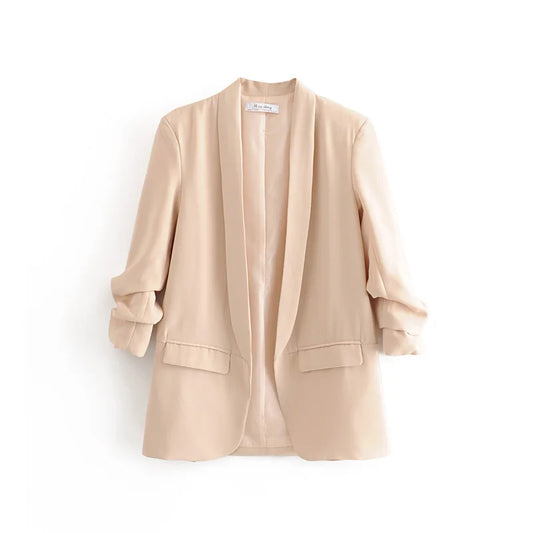 Spring Street Sle Women's Pure Color Long Sve Jaet Coat Cardigan Base irt Tailored Collar Loose Fit Faion Top