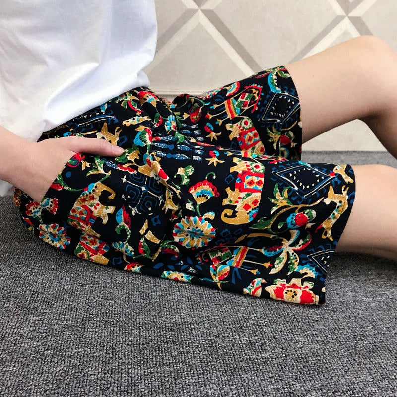 Women Casual Shorts Printing Tropical Floral , Beach Bottoms, Plus Size, Home Cotton Printing, Loose Beach Bottoms