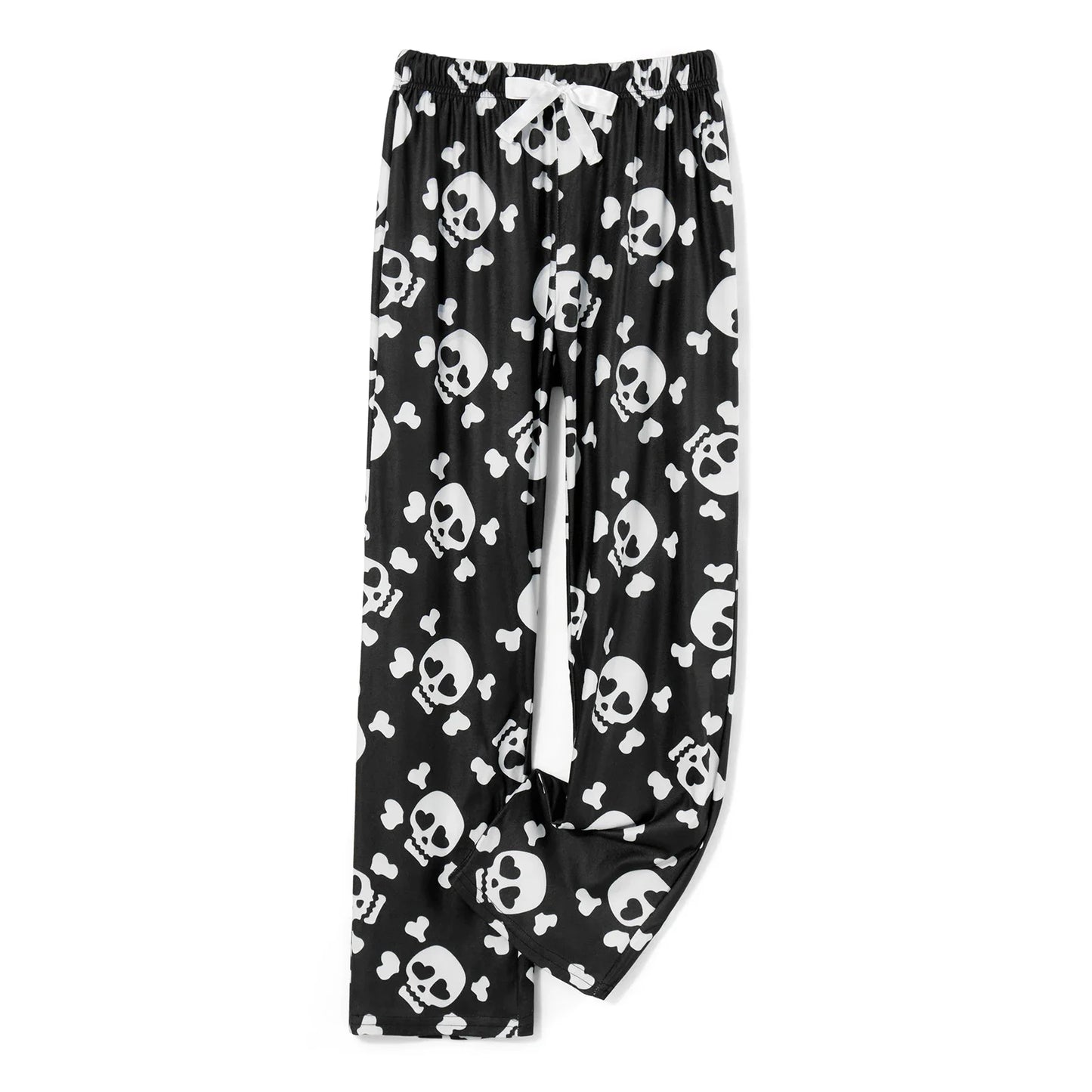 Women Christmas Skull Print Pajama Pants Elastic Waist Long Pants Skeleton Straight Pants Lounge Bottoms Sleepwear