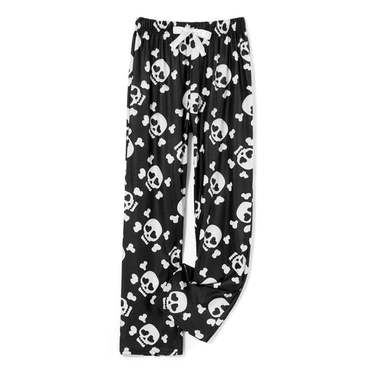Women Christmas Skull Print Pajama Pants Elastic Waist Long Pants Skeleton Straight Pants Lounge Bottoms Sleepwear