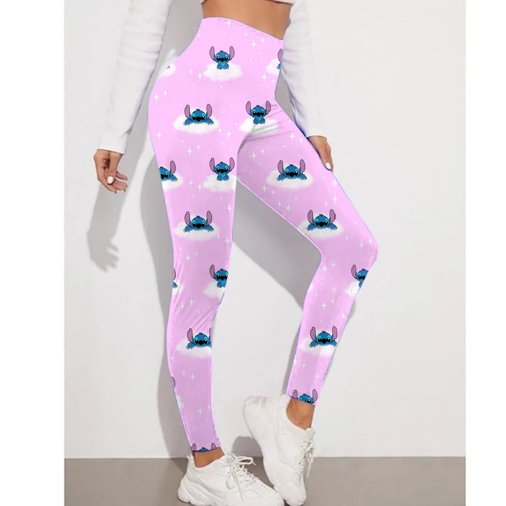 Disney Stitch Printed Tights Women's High Waist Sexy Push Up Hip Yoga Pants Gym Fitness Tights Abdominal Control Exercise Runnin