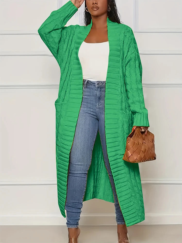 plus Size Solid Color Knitted Cardigan Women's Fashion Casual Sweater with Pocket Autumn Winter Best Comfortable Fit Cardigan