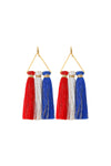 Red/White/Blue Tassel & Gold Dangle Earrings