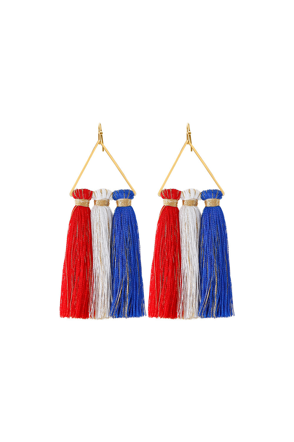 Red/White/Blue Tassel & Gold Dangle Earrings
