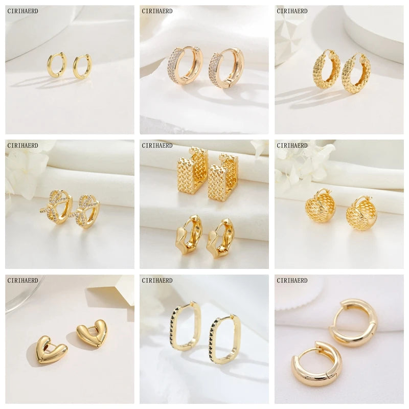 Simple Women's Round Earrings 14K Gold Plated Brass Small Hoop Earring Clasps Earring Pendant Connector Party Gift Wholesale