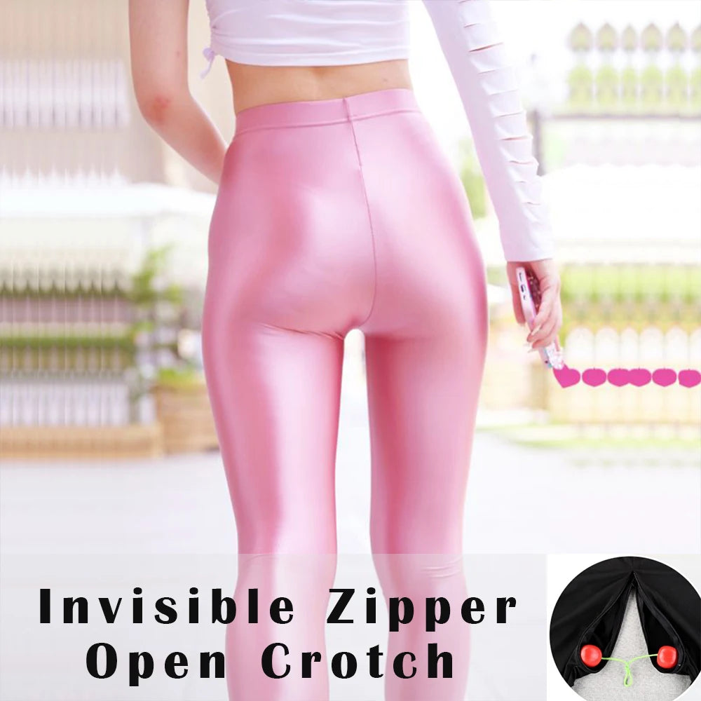 Glossy See Through Women Yoga Leggings Plus Size High Waist Leggings Workout Pants for Gym Tight Bottoms