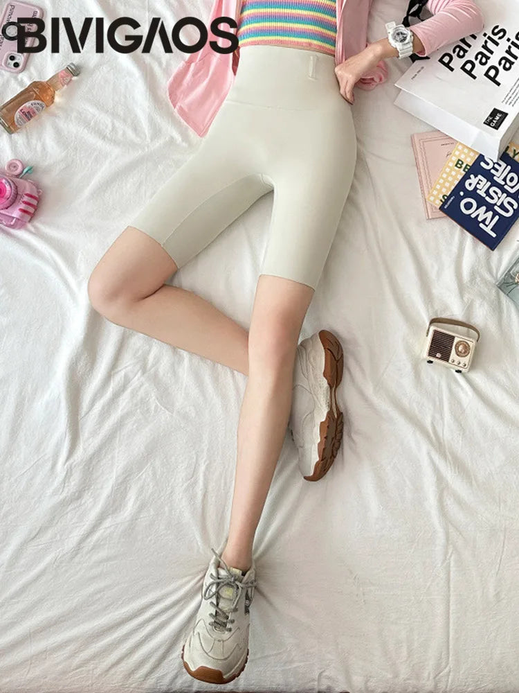 BIVIGAOS Summer Seamless Sharkskin Bicycle Shorts Women's Outerwear Short Leggings High Waist Thin Sports Running Yoga Shorts