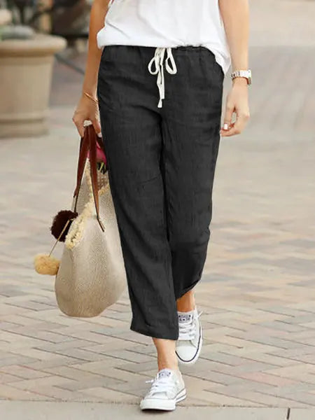 Autumn Cotton Women's Pants Y2K Black Drawstring Elastic Waist Casual Pants Female Loose Fashion Elegant Ladies Bottom