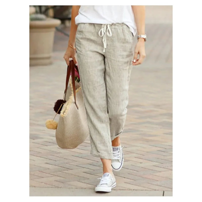 Autumn Cotton Women's Pants Y2K Black Drawstring Elastic Waist Casual Pants Female Loose Fashion Elegant Ladies Bottom