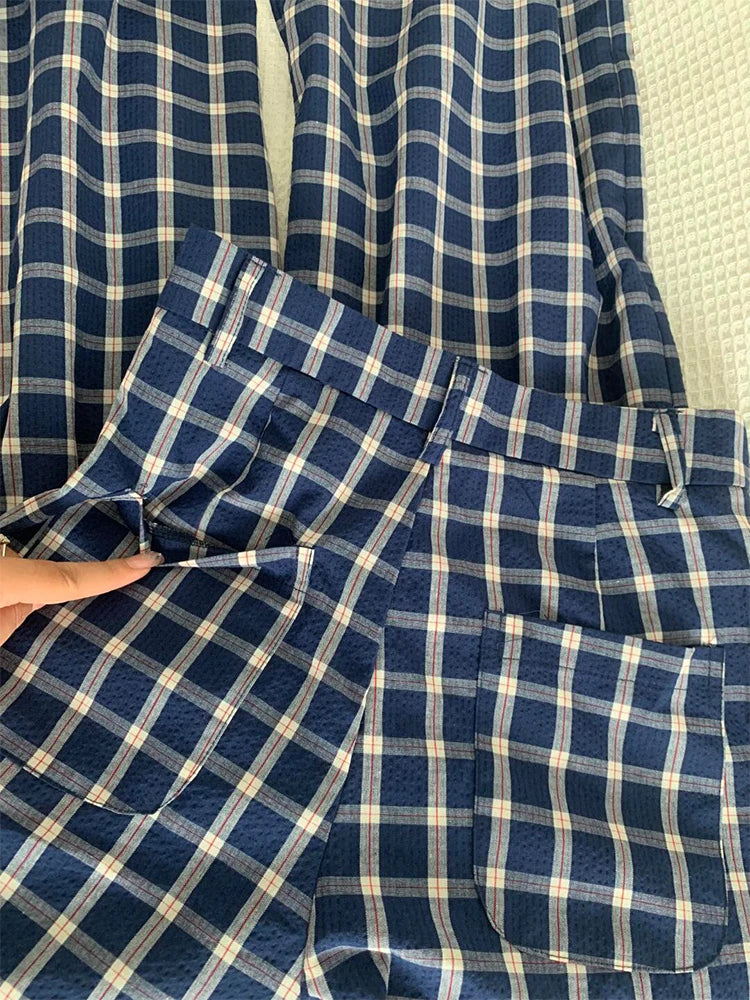 Retro Plaid Casual Pants For Women Chic High Waisted Loose Straight Leg Trousers 2025 New Versatile Breasted Floor Length Pants