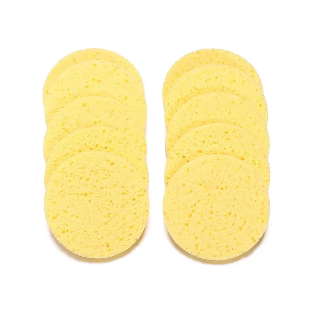 10pcs 6-9cm Yellow Face Round Makeup Remover Tool Wood Sponge Cellulose Cosmetic Puff Cleansing Sponge Facial Washing Sponge