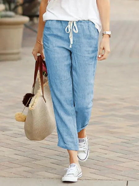 Autumn Cotton Women's Pants Y2K Black Drawstring Elastic Waist Casual Pants Female Loose Fashion Elegant Ladies Bottom