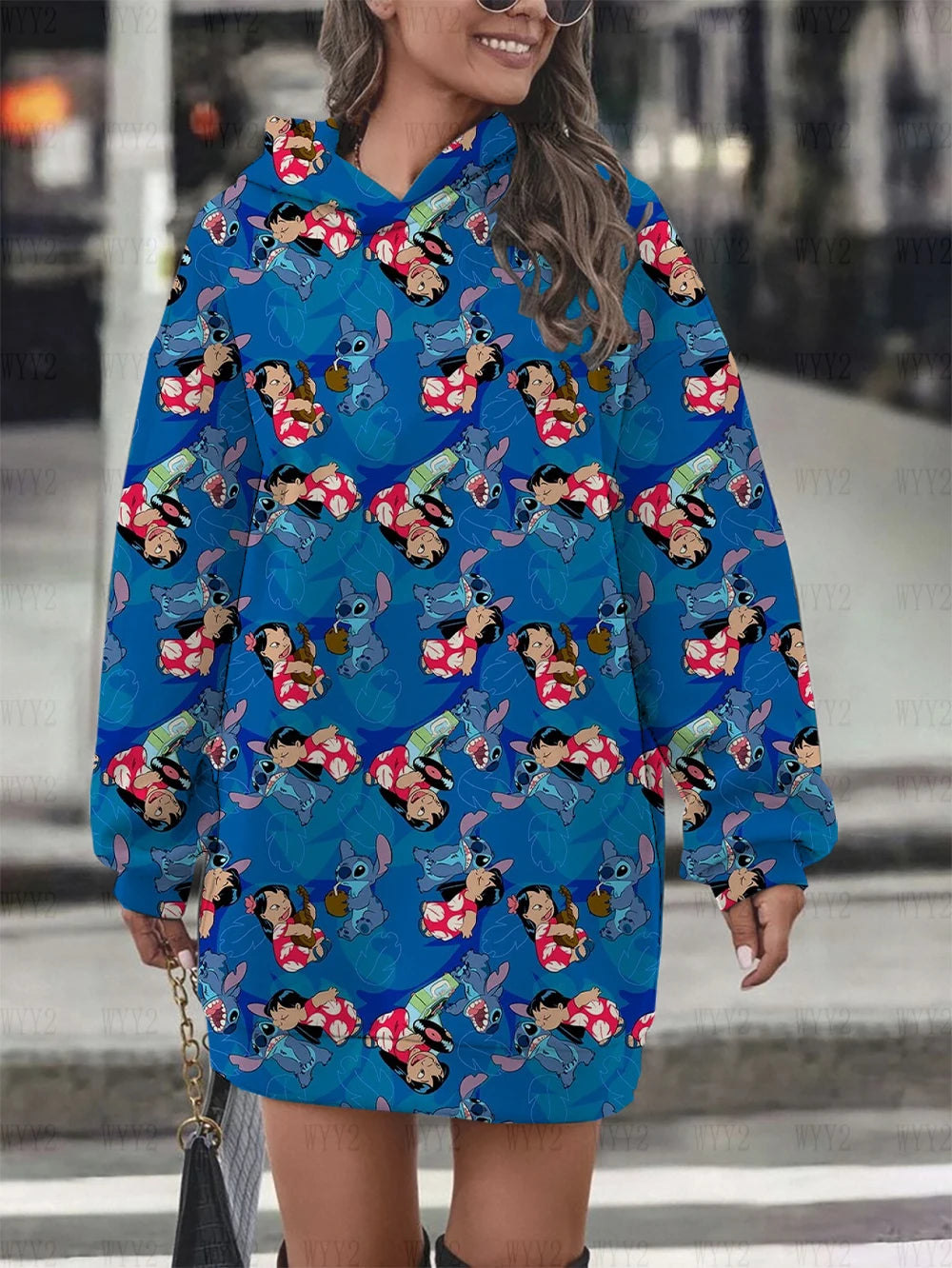 2024 new Disney series print hooded pullover casual cartoon ladies party dress fashion street autumn and winter sweatshirt