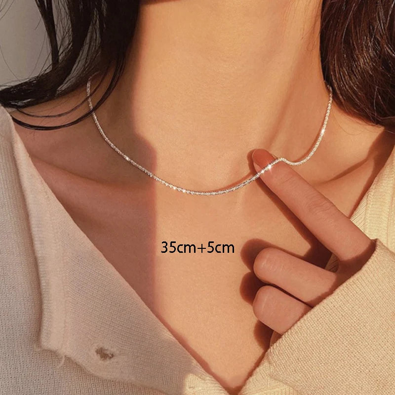 Fashion Simple Sparkling Necklace For Women Silver Color Clavicle Chain Choker Necklace Female Korean Wedding Party Jewelry Gift
