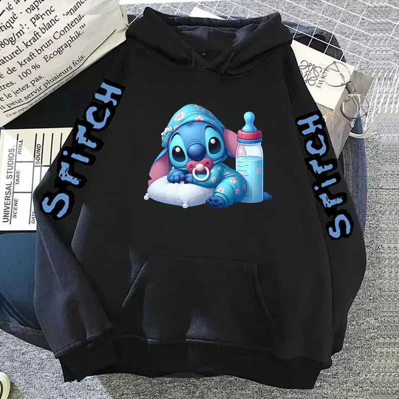 Luxury Brand Women's Hoodies Disney Lilo & Stitch Harajuku Jackets Japanese Fashion Winter Sweaters Women's Warm Sweatshirts