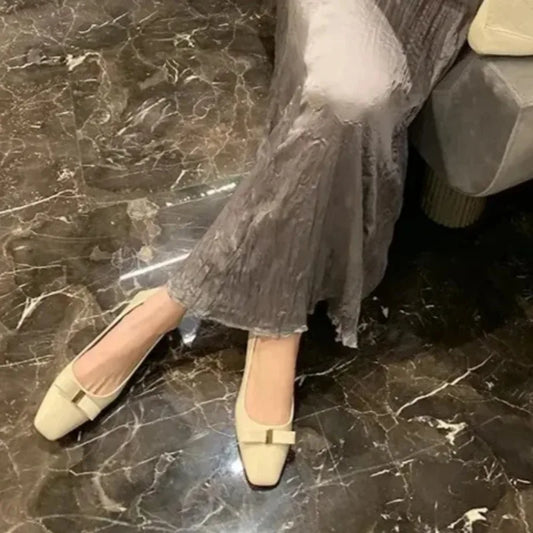 Leather Version Grape Mom 2025 Elegant Square Head Metal Buckle Butterfly Knot Chunky Heel Commuter Shoes Versatile Open Toe Wom
