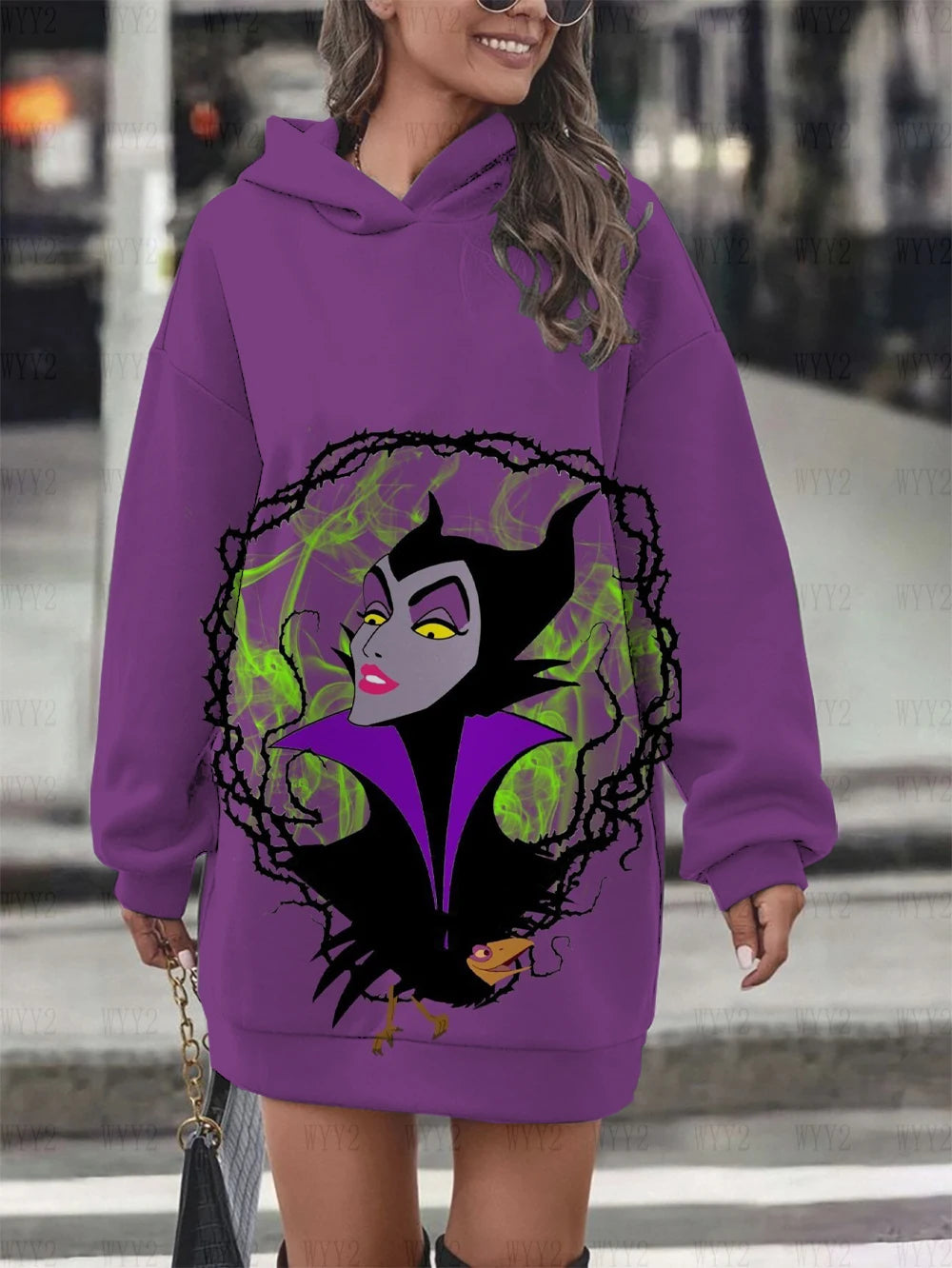 Winter New Hooded Sweater Dress Disney Series Sleeping Devil Women's Street Style Fashion Trend Warm Pullover Sweater Dress