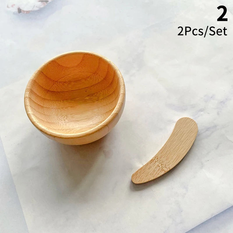 Mini Size Bamboo DIY Face Mask Mixing Bowl With Spoon Aromatherapy Bowl Set Massage Oil Face Care Makeup Tool Kits Accessories