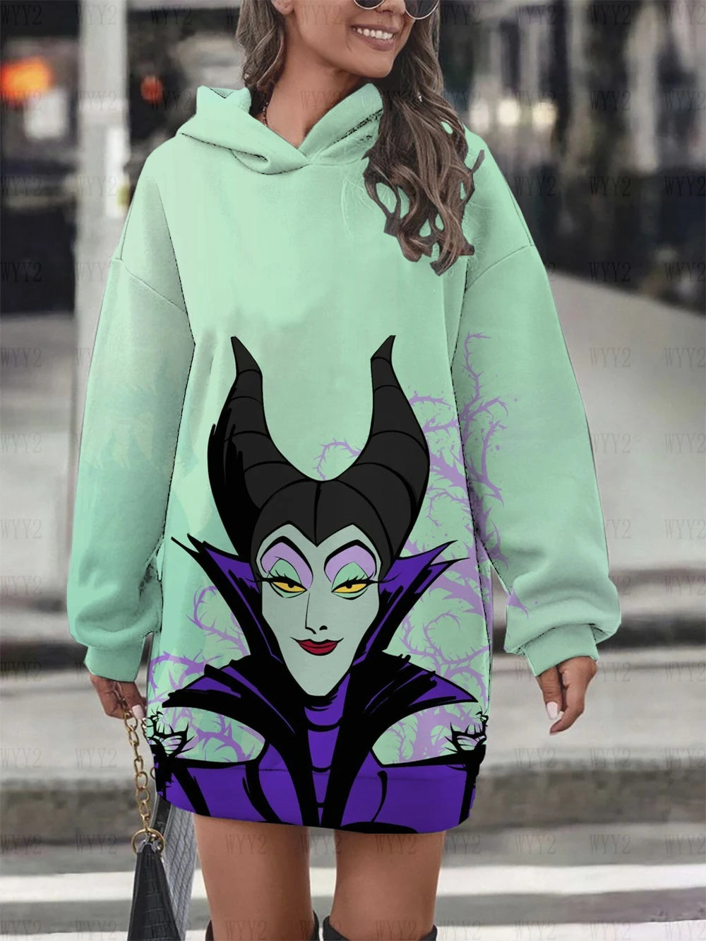 Winter New Hooded Sweater Dress Disney Series Sleeping Devil Women's Street Style Fashion Trend Warm Pullover Sweater Dress