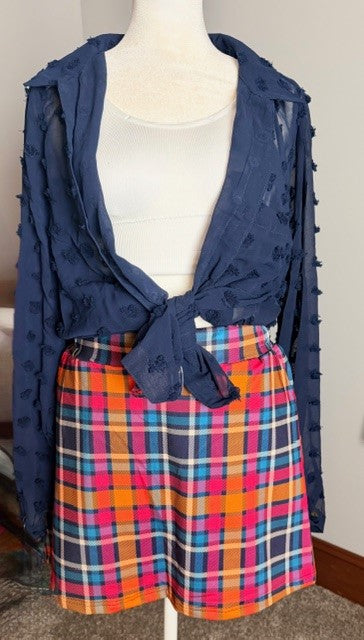 Sheer Collar Button Down Swiss Dot Top (NP) - 2 Colors