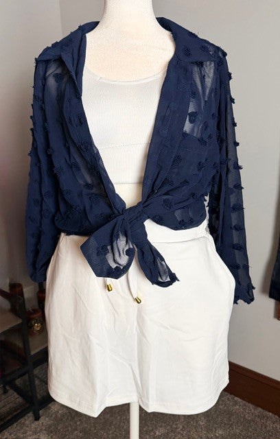 Sheer Collar Button Down Swiss Dot Top (NP) - 2 Colors