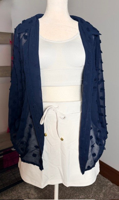 Sheer Collar Button Down Swiss Dot Top (NP) - 2 Colors