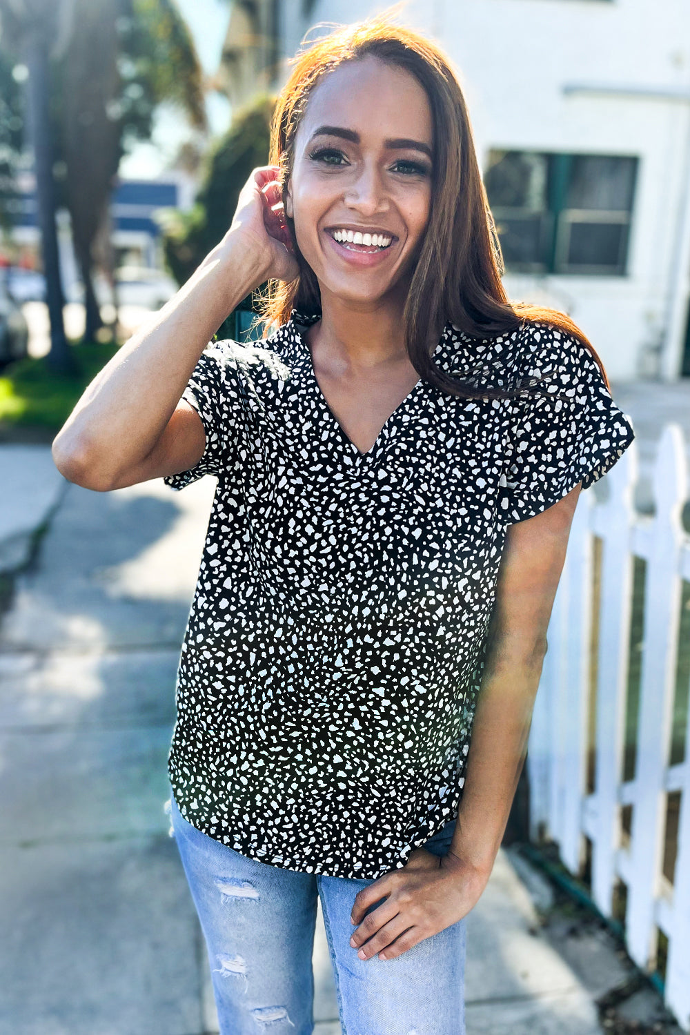 Feeling Bold Black Animal Print Short Sleeve Top