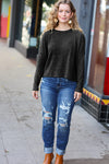 PLUS Stay Awhile Black Ribbed Dolman Cropped Sweater
